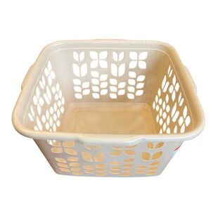 Vtg Rubbermaid 2968 Tan Tulip Floral Square Laundry Basket MCM Retro Grannycore